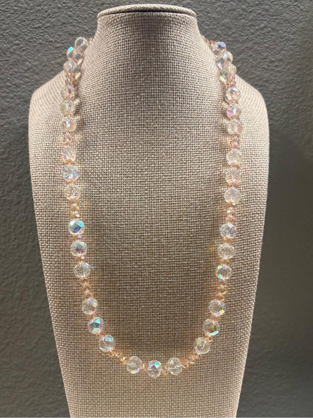 Vintage Style AB Pale Pink & Clear Necklace -Gold Tone Clasp